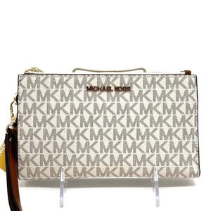 Michael Kors Double Zip Wallet Wristlet Vanilla/Brown